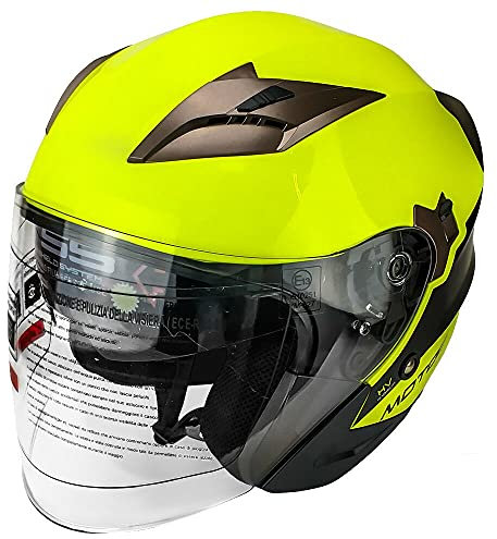 Motorradhelm Jet Tourer mit doppeltem Visier gelb neon Größe XL