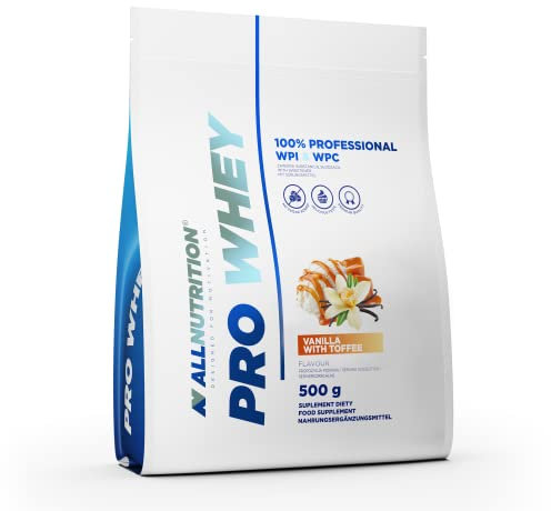 ALLNUTRITION Pro Whey Protein Powder mit Verzweigten Aminosäuren - Molkenprotein-Konzentrat & Molkenprotein-Isolat - Pre-Workout-Pulver - Kalorienarmes Proteinpulver - 500g - Vanille mit Toffee