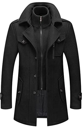 Winter Wool Coat Men Double Collar Thick Jacket Single Breasted Trench Coat Men Fashion Wool Blends Overcoats black L