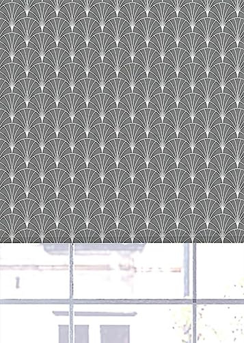 Lister Cartwright Oriental Fan Blackout Roller Blinds Windows Blinds Child Safety Easy Fit Made to Measure (White & Grey, 90 cm Width x 140 cm Drop)