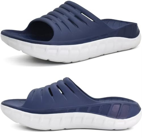 KuaiLu Sandalias de Recuperación Hombre Comodas Ortopedicas Fascitis Plantar Chanclas Caballero Soportes de Arco Ligera Abierta Deportivas Chancletas Verano Playa Piscina Goma Azul Blanco EU43