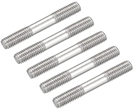 METALLIXITY Double Ended Stud Screws (M5 Thread 40mm Length) 5pcs, 304 Stainless Steel Dual Threaded Rod Bolts - for House Maintenance