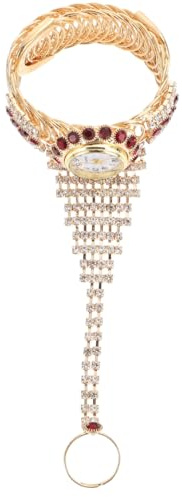 Hemobllo Orologio da donna con diamanti da donna, anello da donna, orologio Dimond, elegante stile vintage, per le donne, bracciale con strass, bracciale con strass, orologio rosa Miss, Colore: rosso