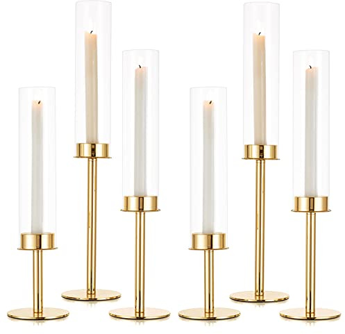 Sziqiqi 6 Pezzi Portacandele Candelabro Oro per Matrimonio - 48/42/36cm Portacandele in Metallo Candeliere Decorativo Candelabro con Vetro per Centrotavola di Nozze Natalizio Tavola Caffè Decorazione