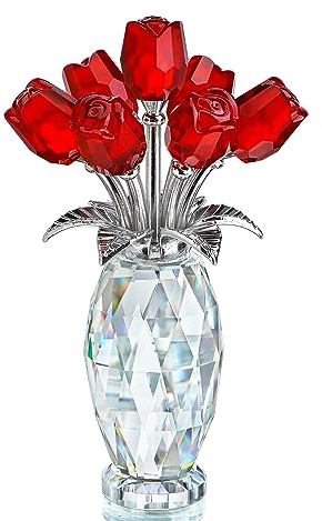 H&D HYALIN & DORA kristallros blomfigur, glas blomma gåvor till mamma, röd kristall ros bukett statyett prydnad med presentask, glas ros blomma till årsdagen alla hjärtans dag gåvor till henne