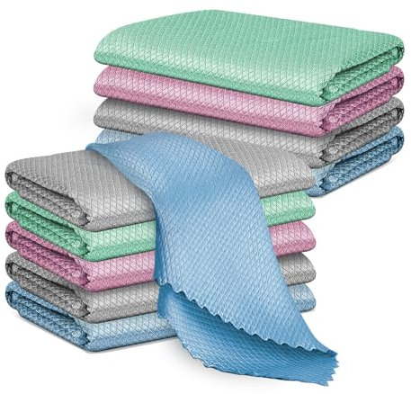 Mikrofasertücher Putztücher, Nano Streifenfrei Fenstertuch Geschirrtücher, Fishscale Reinigungstücher für Auto, Fenster, Brille, Küche, Glas, Spiegel, Wasserhahn und Bad, 40x30 cm (10 Stück)