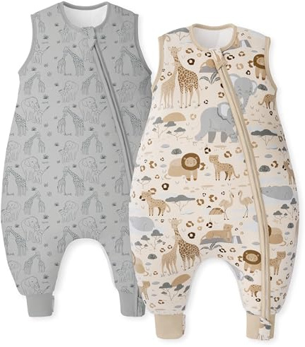 Unnivoll Saco de dormir para bebé con pies, 1,5 tog, 2 unidades, algodón, para todo el año, saco de dormir con perneras, suave, 100 cm, para niños y niñas, cebra