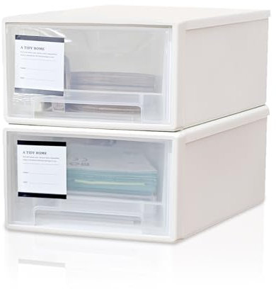 2PCS Cassetto Bianco Impilabile in Plastica - Portaoggetti Multiuso per Ufficio, Scrivania, Toeletta - Cassettiera Scatola Organizer