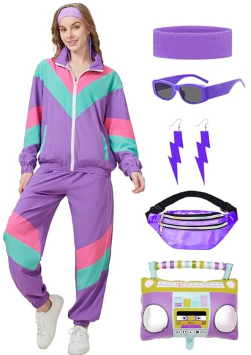 Coseaon Chándal de los años 80 para mujer, estilo retro, rompevientos de los años 90, conjunto de ropa deportiva con chaqueta y pantalones deportivos, Púrpura, Large