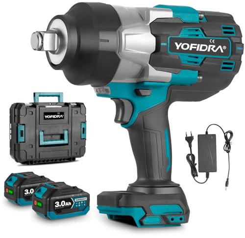 Yofidra Atornillador de impacto con batería de 2200 Nm, 20 V, 3/4 pulgadas, con 2 baterías de 3,0 Ah, ajuste de 4 velocidades, llave de impacto de batería para trabajos pesados y cambio de ruedas