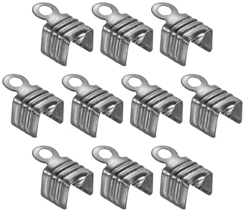 QUARKZMAN 100 Piezas 5 x 7.5 Mm Terminales Cordón Plegables, Tapas Extremo Cuero para Cuerda, Abrazadera Engarce Cierre Lazo para Hacer Manualidades Joyería, Negro