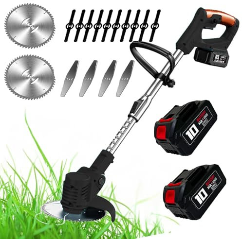 Voltix Decespugliatore a batteria, Tagliaerba Elettrico Senza Filo, Tagliabordi con 2 Batteria Testata Regolabile e Maniglia Telescopica