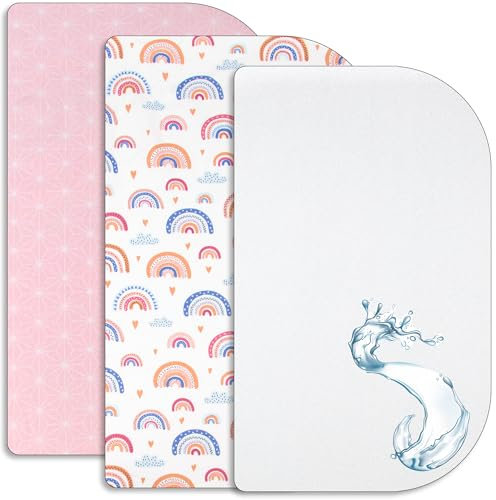 Lovely Hippo 2X Spannbettlaken 50x89 cm Kompatibel mit BabyBay + 1X Matratzenschoner - Spannbettlaken Baby Kompatibel mit Maxi, Boxspring, Comfort, Comfort Plus (Regenbogenfarben, 50x89cm)