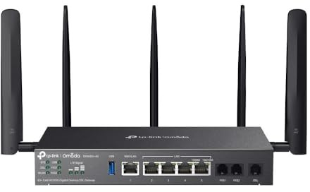 Omada 4G+ Cat6 AX3000 Wi-Fi 6 Gigabit Desktop DSL Gateway, USB 3.0, 5 Gigabit Ports, 3 x RJ11, 2 SIM Card Slots, Omada Network, Centralized Management, Multiple VPN, by TP-Link, Warranty
