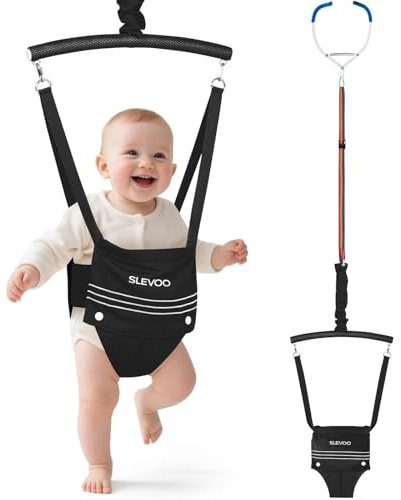 Slevoo Baby Jumper, BabyTürhopser für Babys von 6–24 Monaten, Baby-Türwippe mit einfach zu verwendender Klemme und verstellbarem Gurt, Tragfähigkeit 18 kg (Schwarz)