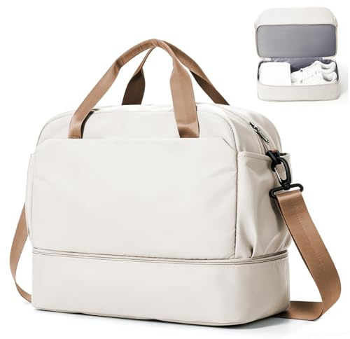 Sac de Voyage 45x36x20 pour Easyjet,Bagage à Main Léger, Sac fourre-Tout de Sport Imperméable pour Week-End avec Compartiment à Chaussures pour Travel Gym Danse,C1-Beige Marron