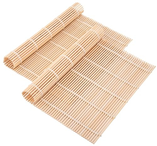 Jesustree Alfombra de Sushi de Bambú, 2 Piezas Sushi Roll Mat Reutilizables Almohadillas de Sushi para Casero, Restaurante, Fiestas, Principiantes y Profesionales 24x24cm