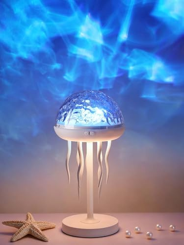 Fuloon Projection Lamp with Remote Control, Adjustable Jellyfish Shaped Table Lamp Battery Operated Night Light Ocean Room Décor Ambient Lighting for Bedroom, Living Room, Office, Read Room, Camping