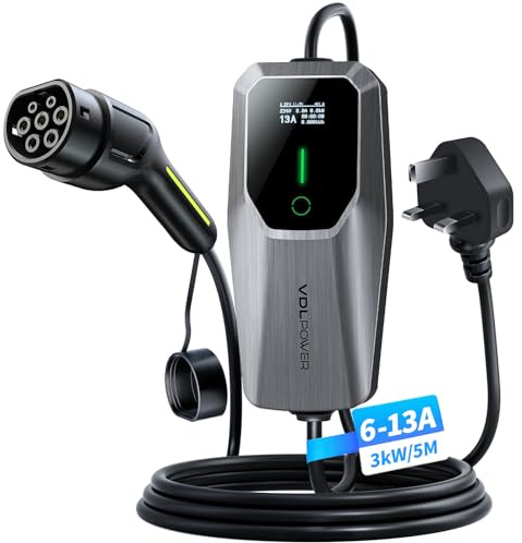 VDLPOWEREU EV Charger Cable Type 2 to 3 Pin Plug, Electric Car Charger 3kW, [6/8/10/13A] Type 2 Charging Cable 3 Pin EV Charger IP65 Advanced Protection Suitable for EVs & PHEVs