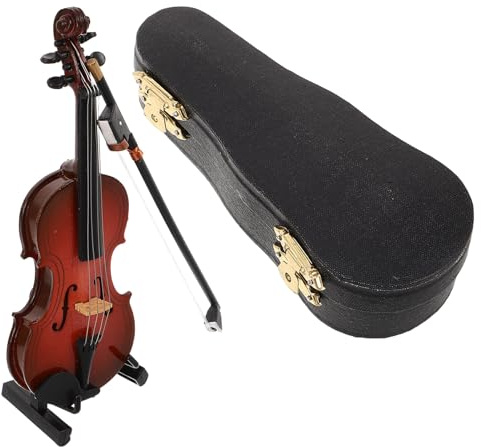 Kisangel Mini Violon Décoratif Bois avec Archet Modèle de Violon Miniature pour Décoration de Bureau ou Maison Figurine Instrument de Musique