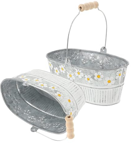 Alipis Secchi in Ferro Argento 2 Pezzi Decorazione Margherita Vintage per Composizioni Floreali per Esposizione e Negozio di Fiori