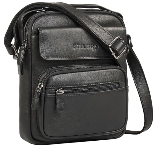 STILORD Amir Piccolo Borsello Uomo Pelle Borsa a Tracolla Crossbody Borse Messenger Cuoio Borsa a Spalla Borselli per Ufficio Viaggi Vita Quotidiana Tablet 8 Pollici Colore:nero