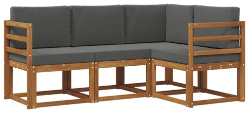 vidaXL Set di divani da esterno con cuscino 4 pcs Naturale e Antracite, Divano moderno da giardino, set lounge per terrazzo, patio, mobili resistenti per vivibilità