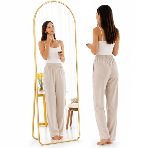 Shally Dogan Specchio da Terra e da Muro ad Arco, Stand Autoportante Indipendente e da Parete, Decorazione Interna, Design Minimal, Figura Intera e Cornice in Alluminio, 155 x 45 cm