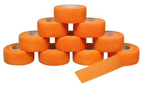 Qigui 10 rolls, self-adhering cohesive bandage, adhesive dressing, fixation bandage, elastic bandage, adhesive bandages, plasters 2.5 cm x 4.5 m, Orange