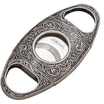 Lubinski, tagliasigari in acciaio inox a doppia lama a ghigliottina, forbici tascabili, con squisita incisione, confezione regalo