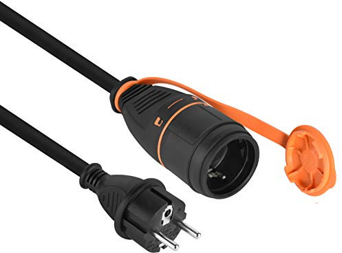 Electraline 01743 Cable Alargador Profesional IP44, Cable de goma RNF 10M 3G1.5 con Toma de corriente Electralock equipado con un mecanismo de bloqueo que evita la desconexión accidental del enchufe