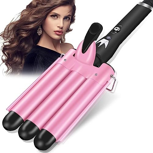 3 Fässer welleneisen, 25mm Lockenstab 3 stäben mit einstellbarer Temperatur, Welleisen Schnelle Heizung Große Welle für Lange/kurze Haare, Haar Styling Werkzeug