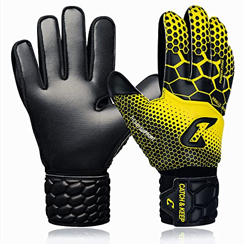 CATCH & KEEP Gants de Foot Enfant Kralle Junior Pro 3.0 - Gants de Gardien de But de Football Professionnels pour Enfants - Falcon Grip ultrarésistant - Gant Football Enfant Forme optimale (7, Jaune)