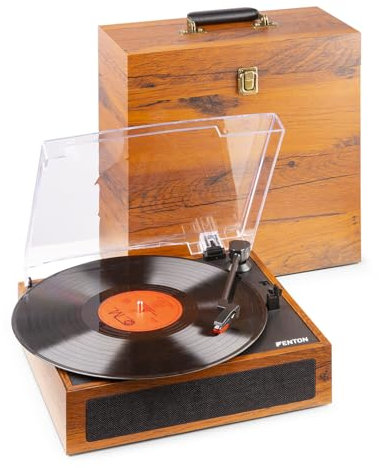 Fenton RP170L Platine Vinyle Bluetooth avec Valise de Rangement - Bois Clair, Haut-Parleurs Intégrés, Sortie Ligne et Casque, Une Platine Idéale pour Décorer et Écouter Vos Vinyles