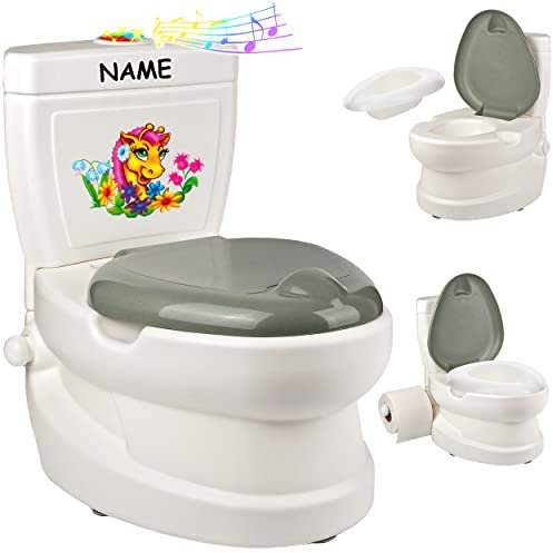 alles-meine.de GmbH Kindertoilette Spülgeräusch + Licht Effekt - Wasserspülung Modell wählbar inkl. Name -Töpfchen/Nachttopf/Babytopf - mit Deckel - weiß - Musik - Toil..