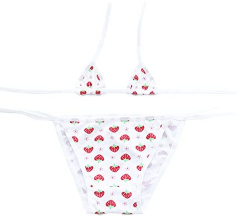 SINGUYUN Conjunto de pijama de lencería sexy con diseño de fresa japonés, anime, cosplay, tanga, 315 blanco y rojo, Talla única