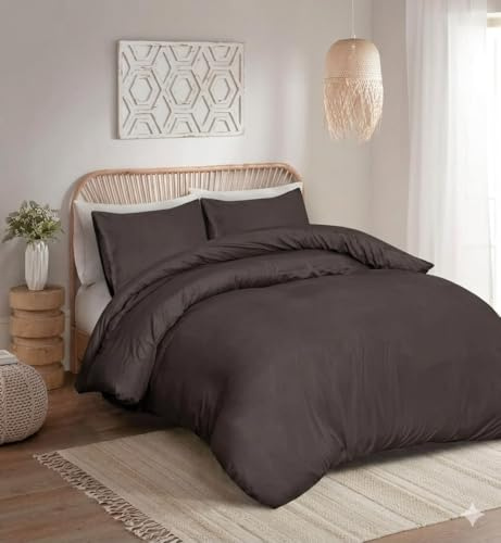Set di biancheria da letto in 100% policotone, 200 fili, copripiumino tinto con federe, non si sgualcisce, facile da pulire, per letto singolo, matrimoniale, king e super king size (super king, grigio