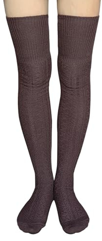 AUSUAYA Medias por encima de la rodilla para mujer, Medias Largas de Punto Algodón Grueso Caliente Por encima de la Rodilla Medias hasta la Rodilla para Mujeres y Niñas DE-CL-W1, café, S