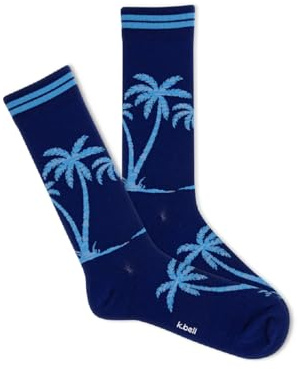 K. Bell Men's Random Feed Palm Tree Crew Socks 1 Pair, Cobalt Blue, Men's 10-13 Shoe