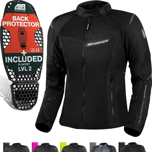 SHIMA RUSH Chaqueta Moto Mujer AIRFORCE Protector Espalda Cazadora Motociclista Chaquetas Protecciones Impermeable Armadura Cazadoras Motoero Invierno (Femenino, Chaqueta Ventilado, Negro, 3XL)