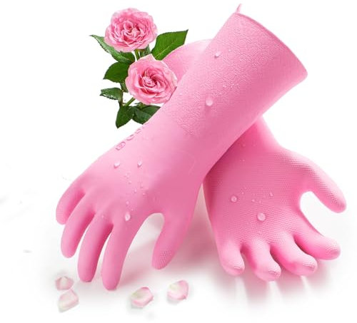 Vgo... Gants de Travail Double Couche, en TPE de Qualité Alimentaire, Résistants -10~100℃, Extra Durable, pour l'Entretien Ménager et le Nettoyage Industriel(TP1117,Rose,XL,1 paire)