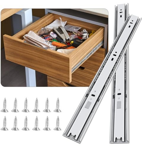 FCOUMY guias correderas para cajones 6 pares (12 piezas), 25 cm Guías para cajones de cierre automático suave, extensión completa con guías con rodamiento de bolas
