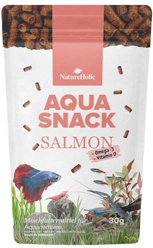 NatureHolic AquaSnack Salmon Sticks | Mangime aggiuntivo di alta qualità per acquario, salmone ricco di proteine, mangime per gamberetti, granchi, acquari e pesci d'acquario