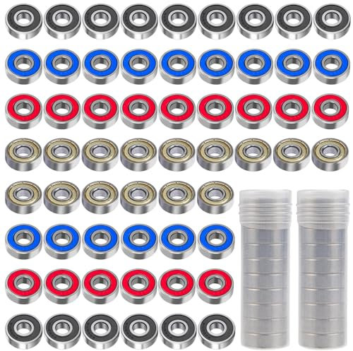 XTUDOU® 60 Stück Kugellager 8x22x7 mm, 608 ZZ/2RS Metall Double Shielded Miniatur Rillenkugellager für Skateboards, Roller, Inline Skates