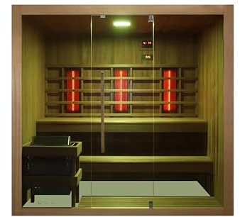 KOTKA a infrarossi e sauna finlandese per 4-5 persone – 200 x 150 x 190 cm – Faretto a spettro completo, forno per sauna con pietre per sauna, luce a LED (7 colori), lettore MP3 con Bluetooth