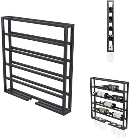 QLS Wand-Weinregal aus Stahl für 8 Flaschen und Weingläser Hängend schwarz