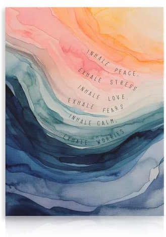 Dazzlewall Mental Health Wall Art Poster, Inhale Exhale Meditation Abstract Watercolor Canvas Prints for Therapy Office Bedroom 12x16 in Unframed