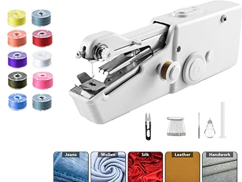 Machine à coudre manuelle avec accessoires - Machine à coudre à la main légère pour débutants, facile à utiliser pour le cuir, les tissus, les vêtements et les textiles de maison (kit de démarrage