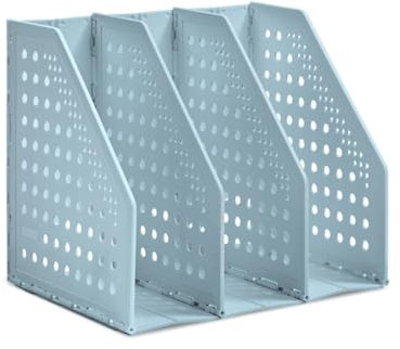 Taicols Faltbarer Stehsammler, Einziehbare Zeitschriftenhalter, Aktenmagazinhalter mit 3 Fächer, Schreibtisch Organizer für Büro-Organisation, Platzsparende Aktenmagazinhalter (Blau, 3 Fächer)