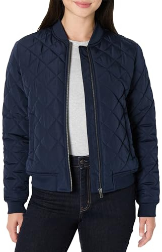 Amazon Essentials Women's Regular-Fit Quilted Bomber Jacket, Navy, Medium